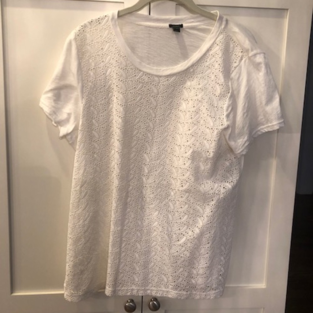 J. Crew White Lace Front Cotton T-shirt-Size Large-Worn 1x Spring Summer